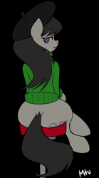 Size: 1000x1800 | Tagged: safe, artist:miketheuser, edit, octavia melody, earth pony, semi-anthro, g4, arm hooves, bedroom eyes, butt, clothes, female, hat, plot, plot rest, sitting, solo, sweater