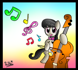 Size: 783x698 | Tagged: safe, artist:neoncabaret, octavia melody, earth pony, pony, g4, bipedal, cello, clef, cute, female, happy, music, music notes, musical instrument, smiling, solo