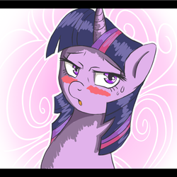 Size: 1000x1000 | Tagged: safe, artist:junker, twilight sparkle, g4, blushing, bust, flustered, letterboxing, outline, portrait, solo, sweat, sweatdrop, white outline