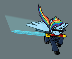 Size: 650x535 | Tagged: safe, rainbow dash, g4, crossover, deus ex, dragon's tooth, sunglasses, sword