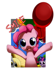 Size: 1200x1600 | Tagged: safe, artist:hoyeechun, derpy hooves, pinkie pie, twilight sparkle, pegasus, pony, g4, balloon, female, mare, smiling