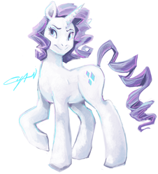 Size: 653x721 | Tagged: safe, artist:cyanimous, rarity, pony, unicorn, g4, female, mare, raised hoof, signature, simple background, solo, white background