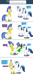 Size: 1600x3615 | Tagged: safe, artist:hakar-kerarmor, shining armor, oc, oc:monolith, changeling, pegasus, pony, unicorn, ask four inept guardponies, g4, male, pegasus royal guard, royal guard, stallion