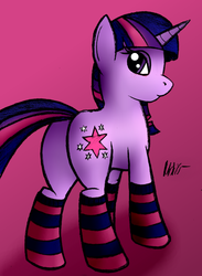 Size: 1600x2191 | Tagged: safe, artist:halfirepony, twilight sparkle, pony, unicorn, g4, butt, clothes, female, flank, lidded eyes, plot, socks, solo, striped socks, unicorn twilight