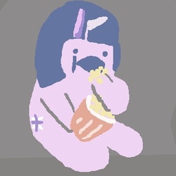 Size: 350x350 | Tagged: safe, twilight sparkle, g4, eating, gray background, popcorn, simple background