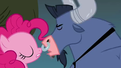 Size: 633x355 | Tagged: safe, screencap, iron will, pinkie pie, g4, putting your hoof down, imminent kissing, out of context