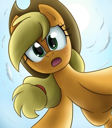 Size: 2100x2400 | Tagged: safe, artist:steffy-beff, applejack, earth pony, pony, g4, cute, female, jackabetes, looking at you, micro, pov, sky, solo, worried