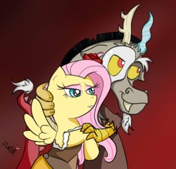 Size: 790x760 | Tagged: dead source, safe, artist:kisshulove9, discord, fluttershy, g4, female, male, phantom of the opera, ship:discoshy, shipping, straight