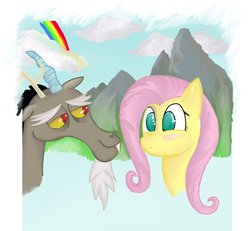 Size: 930x859 | Tagged: safe, discord, fluttershy, g4, blushing