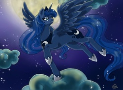 Size: 1025x750 | Tagged: safe, artist:veritasket, princess luna, pony, g4, cloud, cloudy, female, solo