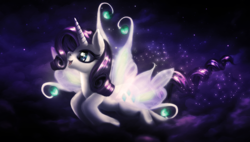 Size: 1100x625 | Tagged: safe, artist:macalaniaa, rarity, pony, g4, solo, wings