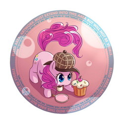 Size: 469x469 | Tagged: dead source, safe, artist:ninjaham, pinkie pie, earth pony, pony, g4, badge, bubble, bubble pipe, cupcake, detective, female, hat, magnifying glass, pipe, sherlock holmes, sherlock pie, solo