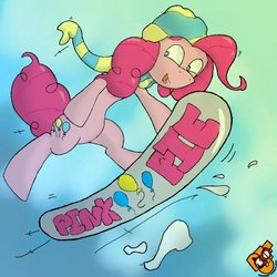 Size: 894x894 | Tagged: safe, artist:robertjayferret, pinkie pie, earth pony, pony, g4, day, female, snowboarding, solo