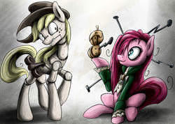 Size: 1401x995 | Tagged: safe, artist:rule1of1coldfire, applejack, pinkie pie, g4, female, pinkamena diane pie, toy