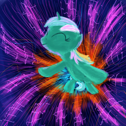 Size: 1000x1000 | Tagged: safe, artist:randomdash, lyra heartstrings, pony, unicorn, g4, abstract background, eyes closed, female, mare, smiling, solo, time warp