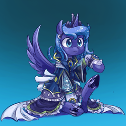 Size: 650x650 | Tagged: safe, artist:saturnspace, princess luna, pony, g4, clothes, cute, dress, female, sitting, solo, weapons-grade cute