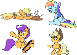 Size: 1000x720 | Tagged: safe, artist:scrimpeh, applejack, rainbow dash, scootaloo, g4