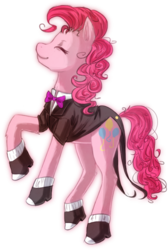 Size: 454x674 | Tagged: safe, artist:painguinlord, pinkie pie, earth pony, pony, g4, clothes, dapper, eyes closed, female, frock coat, solo, spats, suit, tuxedo