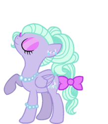 Size: 652x747 | Tagged: safe, artist:softybases, artist:starryoak, flitter, pegasus, pony, g4, alternate hairstyle, bow, bracelet, earring, eyeshadow, female, jewelry, necklace, older, raised hoof, simple background, solo, transparent background