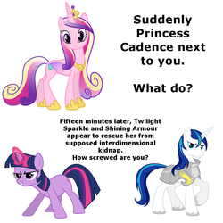 Size: 894x894 | Tagged: safe, princess cadance, shining armor, twilight sparkle, alicorn, pony, unicorn, g4, bronybait, female, magic, male, mare, simple background, stallion, unicorn twilight, white background