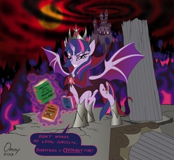 Size: 1000x918 | Tagged: safe, artist:omny87, twilight sparkle, alicorn, bat pony, bat pony alicorn, pony, g4, bat ponified, corrupted, dragon wings, evil, queen twilight, race swap, spread wings, twibat, twilight is anakin, twilight sparkle (alicorn), tyrant sparkle, wings