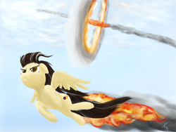 Size: 1600x1200 | Tagged: safe, artist:nemo2d, wild fire, pony, g4, female, fire, flying, solo, sonic xboom