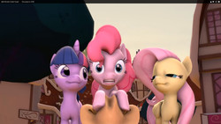 Size: 1920x1080 | Tagged: safe, applejack, fluttershy, pinkie pie, twilight sparkle, g4, 3d, bedroom eyes, out of context, rapeface, source filmmaker