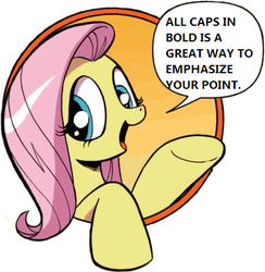 Size: 421x431 | Tagged: safe, idw, fluttershy, friendship is magic #3, g4, my little pony: friendship is magic (idw), all caps, bad advice fluttershy, bold, exploitable meme, meme