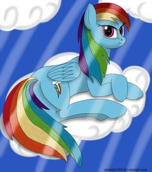 Size: 906x1024 | Tagged: safe, artist:sprinter104, rainbow dash, pegasus, pony, g4, butt, cloud, female, mare, plot