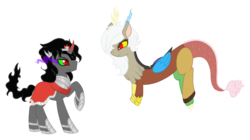 Size: 1024x572 | Tagged: safe, artist:staticwave12, discord, king sombra, draconequus, pony, unicorn, g4, eris, female, looking at each other, mare, queen umbra, rule 63, simple background, transparent background