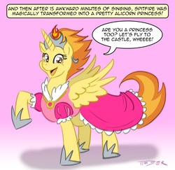 Size: 911x887 | Tagged: safe, artist:pluckyninja, spitfire, alicorn, pony, tumblr:sexy spitfire, g4, magical mystery cure, alicornified, april fools, cute, cutefire, female, i'm a princess are you a princess too?, let's fly to the castle, pony princess, pretty princess, princess, race swap, solo, spitfirecorn, stupid sexy spitfire, the horror