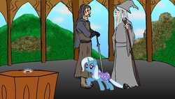 Size: 1366x774 | Tagged: safe, artist:anonimounanime, trixie, g4, aragorn, crossover, gandalf, lord of the rings