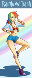 Size: 362x885 | Tagged: safe, artist:accessworld, edit, rainbow dash, human, g4, belly button, bra, cleavage, clothes, female, humanized, midriff, underwear