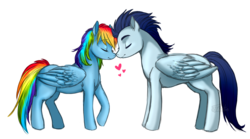 Size: 1851x1028 | Tagged: safe, artist:toastiepony, rainbow dash, soarin', pegasus, pony, g4, eyes closed, female, heart, male, mare, ship:soarindash, shipping, simple background, stallion, straight, transparent background