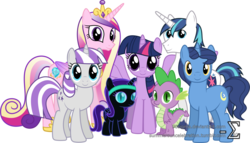 Size: 1600x918 | Tagged: safe, artist:90sigma, night light, princess cadance, shining armor, spike, twilight sparkle, twilight velvet, oc, oc:nyx, alicorn, pony, g4, aunt and nephew, aunt and niece, family, family photo, female, grandfather, grandfather and grandchild, grandfather and granddaughter, grandfather and grandson, grandmother, grandmother and grandchild, grandmother and granddaughter, grandmother and grandson, grandparents, group shot, male, mare, simple background, spike's family, transparent background, twilight sparkle (alicorn), uncle and nephew, uncle and niece