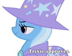 Size: 2048x1585 | Tagged: safe, trixie, pony, g4, approved, approves, female, image macro, juxtaposition bait, simple background, solo, transparent background