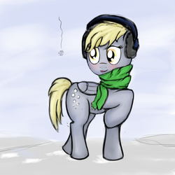 Size: 800x800 | Tagged: safe, artist:cheshiresdesires, derpy hooves, pegasus, pony, g4, clothes, earmuffs, female, mare, scarf, snow, snowfall