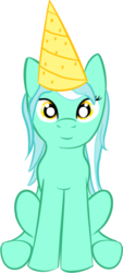 Size: 437x970 | Tagged: safe, artist:cheshiresdesires, lyra heartstrings, pony, unicorn, g4, female, hat, looking at you, party hat, simple background, sitting, smiling, solo, transparent background