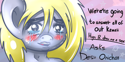 Size: 1280x641 | Tagged: safe, artist:extradan, derpy hooves, oc:jerky hooves, g4, anime style, blushing, bust, solo
