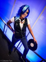 Size: 774x1032 | Tagged: safe, dj pon-3, vinyl scratch, human, g4, cosplay, irl, irl human, photo, record, solo