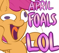 Size: 400x360 | Tagged: safe, artist:lamia, scootaloo, g4, april fools, pun