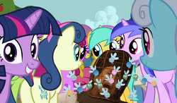 Size: 1569x918 | Tagged: safe, edit, screencap, berry punch, berryshine, bon bon, cherry berry, linky, merry may, sea swirl, seafoam, shoeshine, sunshower raindrops, sweetie drops, twilight sparkle, human, parasprite, g4, butt, creepy, crossover, edward malus, irl, irl human, nicolas cage, not the bees, photo, plot, the wicker man