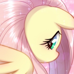 Size: 460x460 | Tagged: safe, artist:ezoisum, fluttershy, pony, g4, bust, cute, female, floppy ears, looking at you, looking back, looking back at you, pixiv, portrait, shyabetes, solo, spread wings, wings