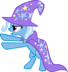 Size: 2578x2715 | Tagged: safe, artist:flutterflyraptor, trixie, pony, unicorn, g4, bipedal, cape, casting a spell, clothes, female, hat, mare, open mouth, simple background, solo, transparent background, trixie's cape, trixie's hat, vector