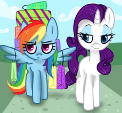 Size: 700x650 | Tagged: safe, artist:muppidupp, rainbow dash, rarity, g4, shopping