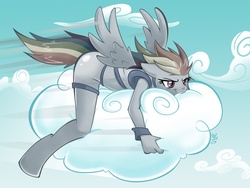 Size: 1280x960 | Tagged: safe, artist:dragontheshadows, rainbow dash, anthro, g4, cloud, cloudy, discorded, female, solo