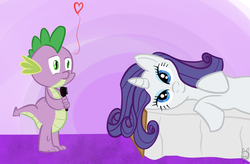 Size: 1000x656 | Tagged: safe, artist:cheshiresdesires, rarity, spike, g4, brush, brushie, female, heart, male, ship:sparity, shipping, straight