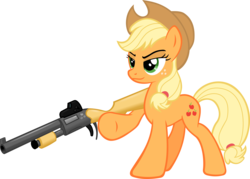 Size: 7781x5564 | Tagged: safe, artist:itchykitchy, applejack, earth pony, pony, g4, absurd resolution, female, gun, shotgun, simple background, solo, transparent background, vector