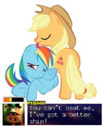 Size: 500x620 | Tagged: safe, applejack, rainbow dash, g4, female, lesbian, pigma dengar, ship:appledash, shipping, star fox