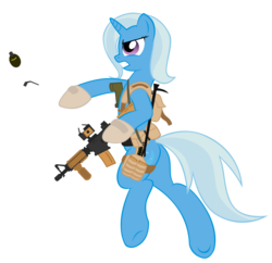 Size: 3284x3176 | Tagged: safe, artist:shadawg, trixie, pony, unicorn, g4, aimpoint, ar-15, bipedal, female, grenade, gun, operator, reflex sight, rifle, simple background, solo, transparent background
